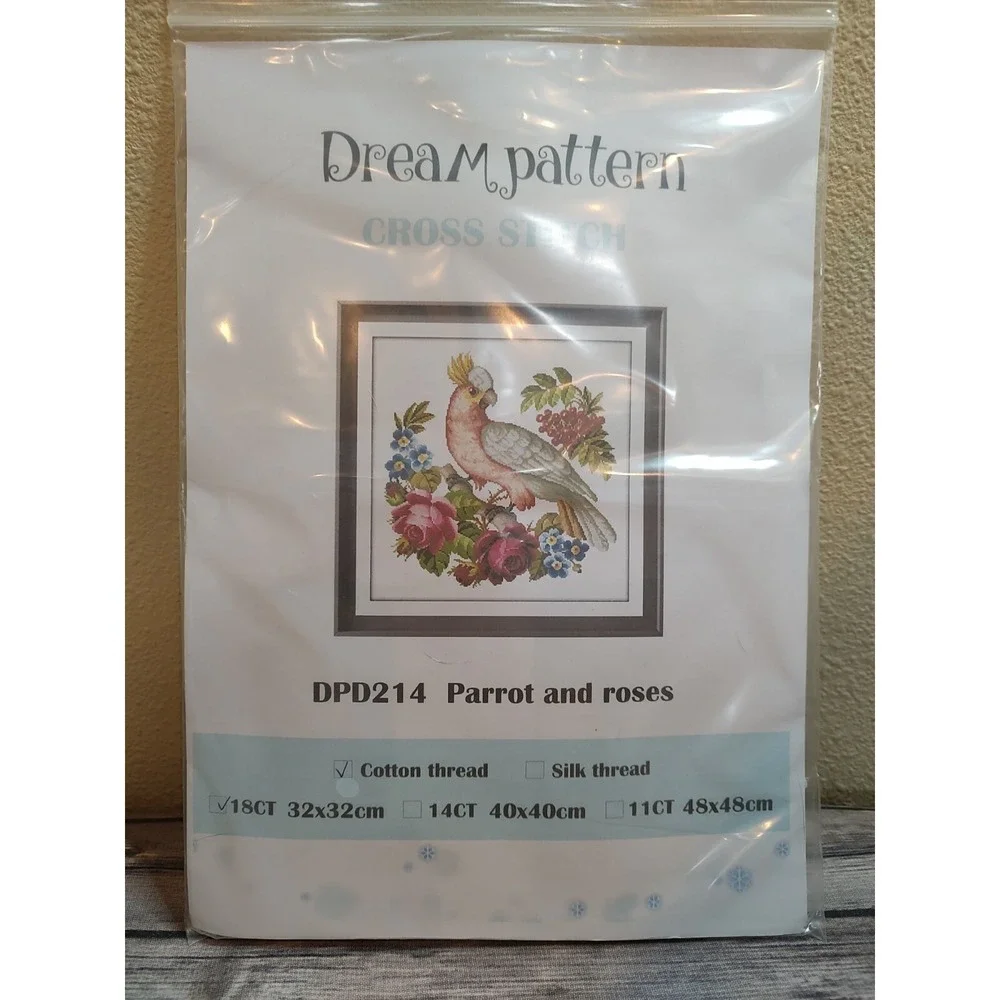Parrot Counted Cross Stitch Kit Tropical Bird Flowers Needlepoint Kit